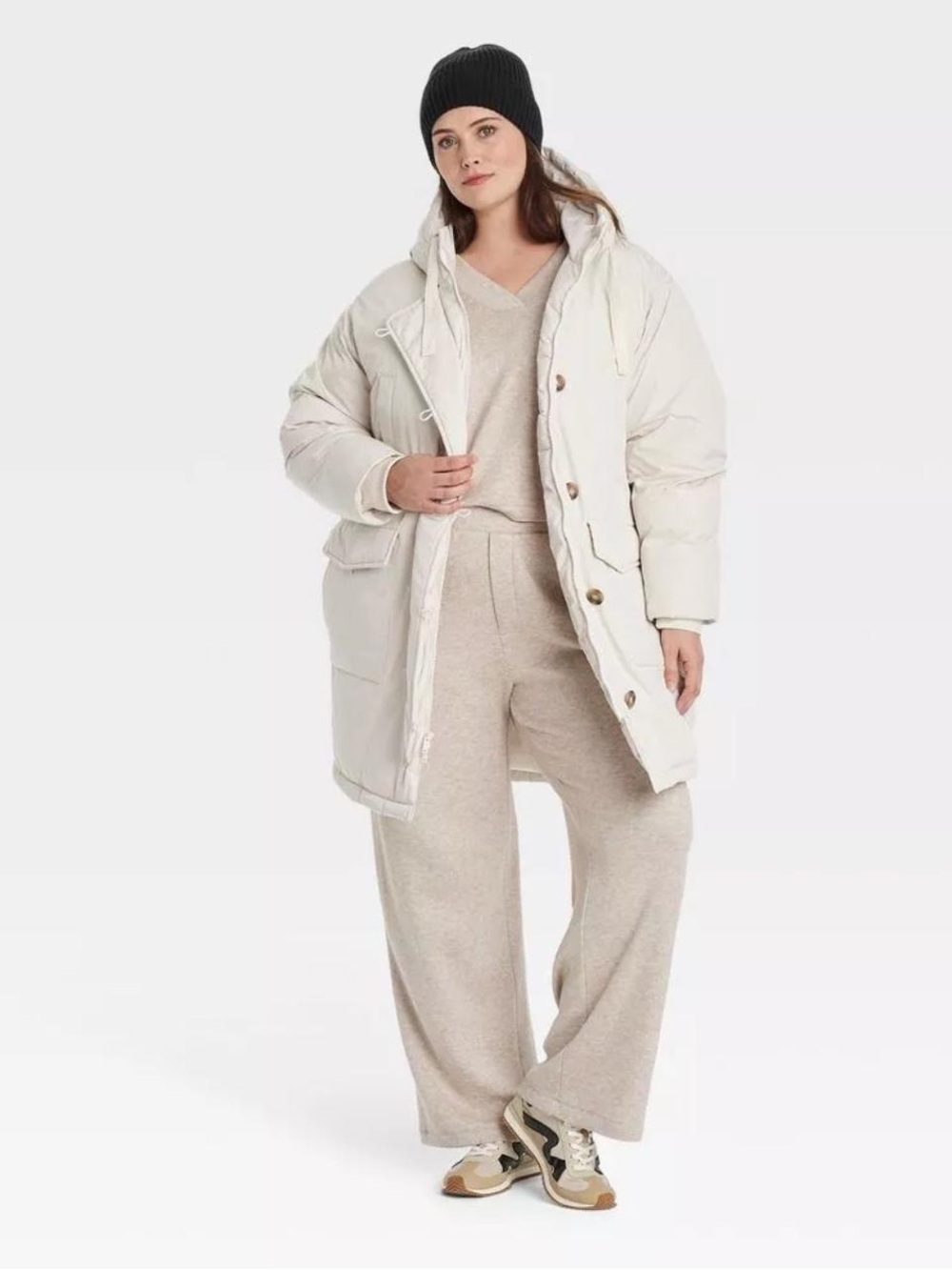 NWT Universal Thread Cream Hooded Puffer Coat